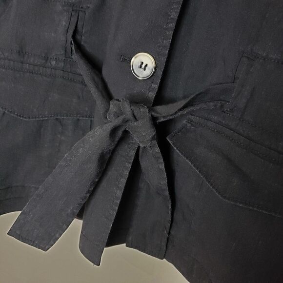 Theory Size 2 XSmall Black Linen Cropped Tie Waist Blazer Jacket - Picture 3 of 12